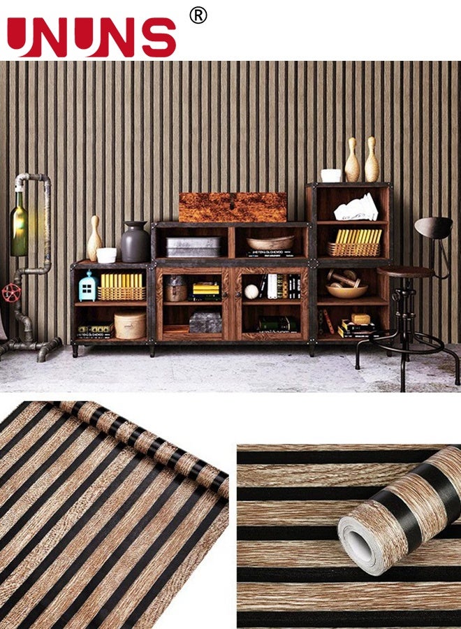 UNUNS 45cmx10m Wood Slat Wallpaper,Peel and Stick Self Adhesive Wood Wallpaper,PVC Decorative Removable Wallpaper,Waterproof Faux Wood Grating Stripe Contact Paper for Living Room Bedroom - Image 1